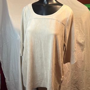 Bone poly suede tunic 3/4 sleeve seam pockets